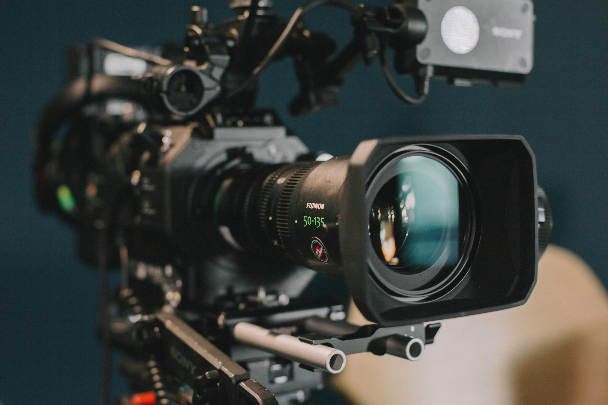 Close up shot of the front of a digital video camera