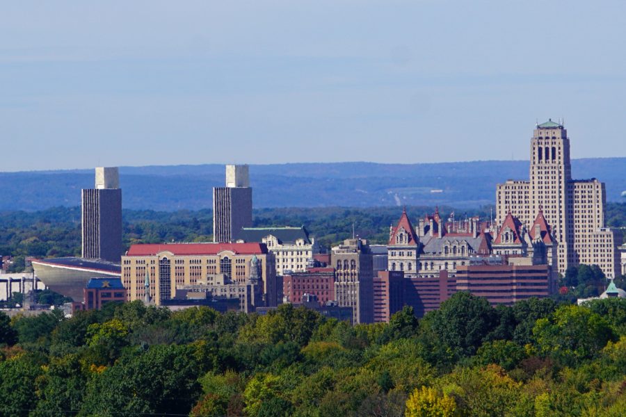 Unsplash image of the downtown skyline in Albany, New York
