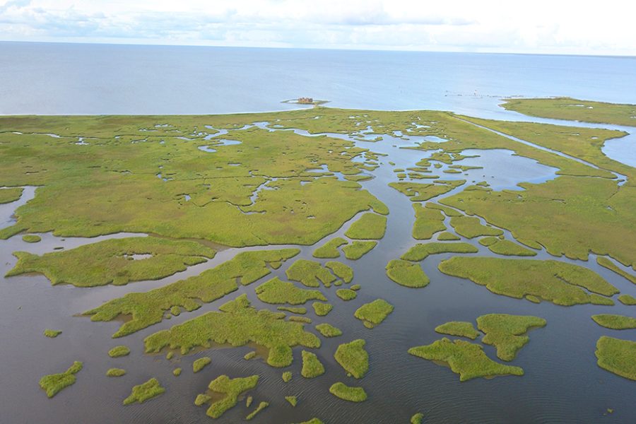 Aerial photo of Shell Beach area in Louisiana