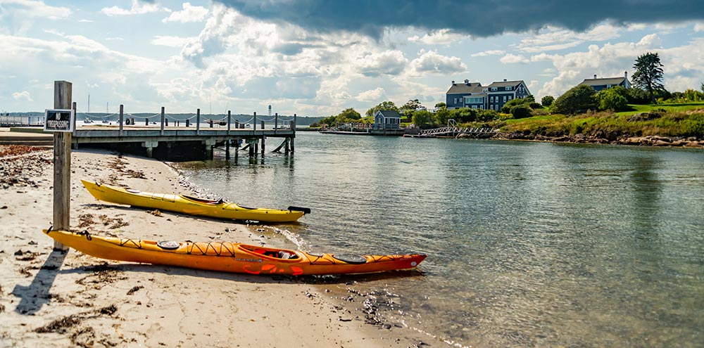 Kayaks on the beach in Kennebunkport, Maine