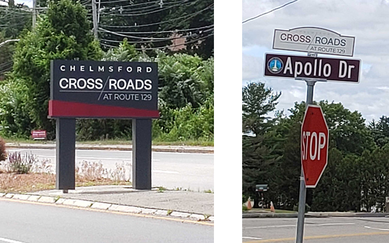 Branded office park signage at the Cross Roads at Route 129