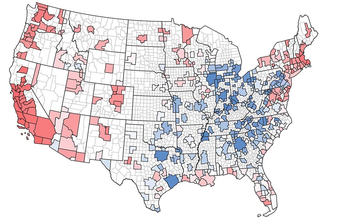 Map of the United States showing the Geographic Competitiveness Index for High-Tech Manufacturing