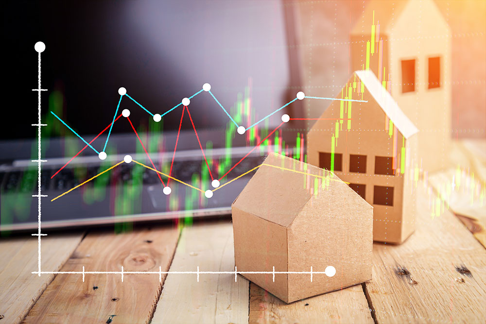 Line Graph Overlaying Wood House Models