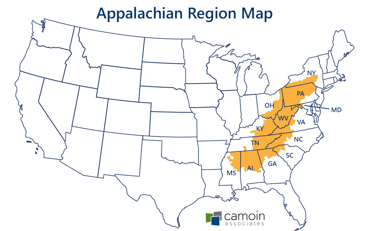 Map of the Appalachian Region in the eastern US