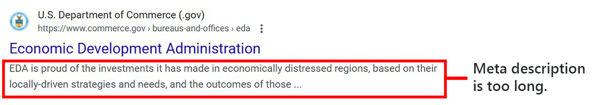 Example of a meta description that is too long and cut off in a Google search result