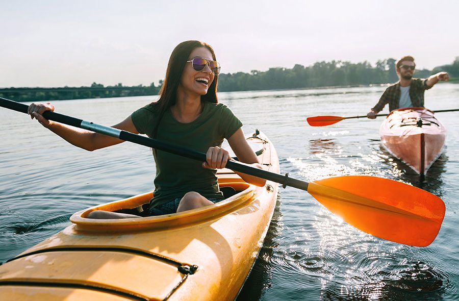 Two kayakers on a lake