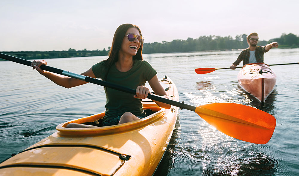 Two kayakers on a lake