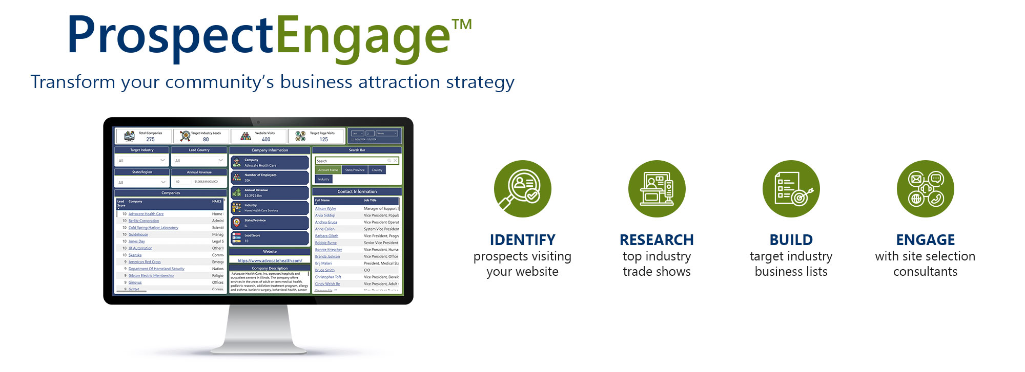 Transform your community's business attraction strategy with ProspectEngage. Identify prospects visiting your website, Research top industry trade shows, build target industry business lists, and engage with site selection consultants.