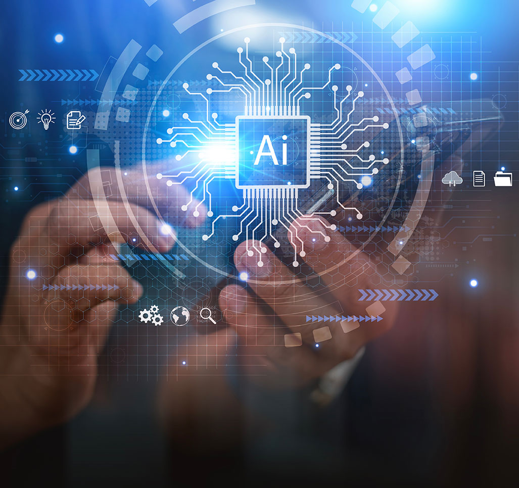 A person's hands hold a smartphone with various symbols representing artificial intelligence tools and applications float above it.