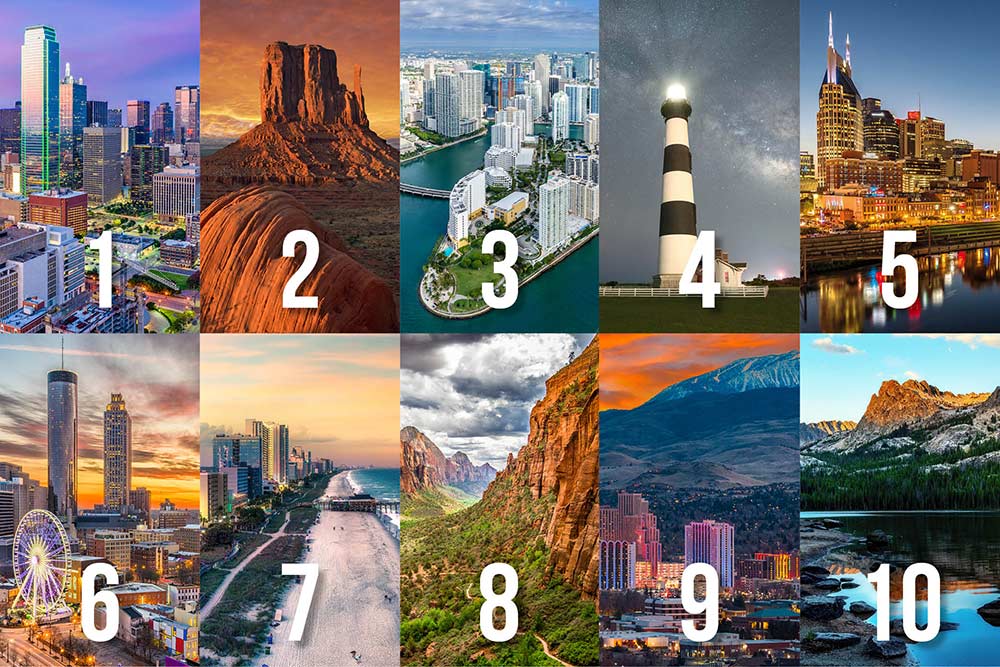 A collage of photos from each of the top 10 states described in this article